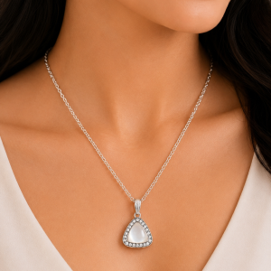 Luna Pearl Triangle Pendant Necklace | Silver-Tone Mother of Pearl Necklace for Women | Minimal Everyday Jewellery