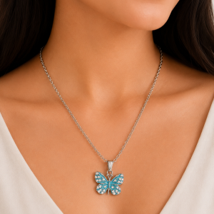 Azure Butterfly Pendant Necklace | Silver-Tone Blue Butterfly Necklace for Women | Minimal Everyday Jewellery