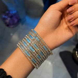 RaSha Jewels 12 Sky Blue Surf Glass Moon Bangles