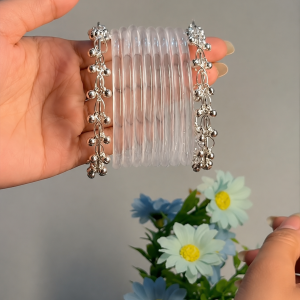 8 White Jelly Bangles with 2 Silver Ghungroo Bangles | RaSha Jewels