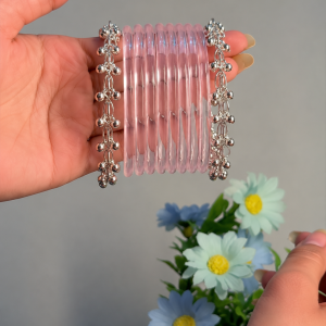 8 Baby Pink Jelly Bangles with 2 Silver Ghungroo Bangles | RaSha Jewels