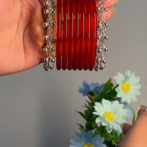 8 Red Jelly Bangles with 2 Silver Ghungroo Bangles | RaSha Jewels