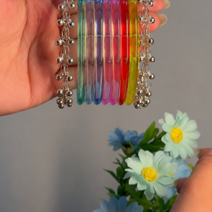 8 Multicolor Jelly Bangles with 2 Silver Ghungroo Bangles | RaSha Jewels