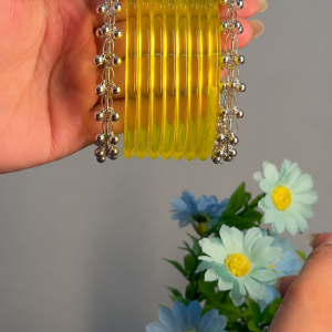 8 Yellow Jelly Bangles with 2 Silver Ghungroo Bangles | RaSha Jewels