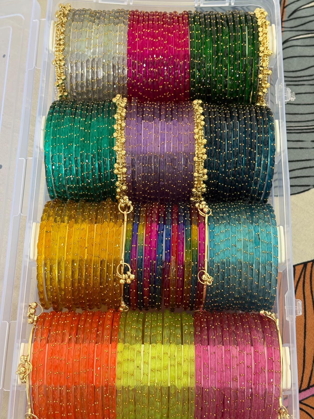 RaSha 12 Dozen Raindrop Glass Bangles with 4 Heavy & 4 Light Kashmiri Ghungroo Bangles Set with Premium Bangle Organiser Box - Image 3