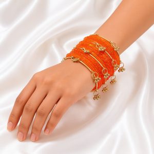 Orange Raindrop Glass Bangles With Kashmiri Ghungroo Bangles