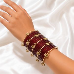 Mehroon Raindrop Glass Bangles With Kashmiri Ghungroo Bangles