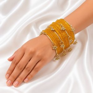 Yellow Haldi Raindrop Glass Bangles With Kashmiri Ghungroo Bangles