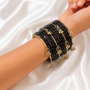 Black Raindrop Glass Bangles With Kashmiri Ghungroo Bangles