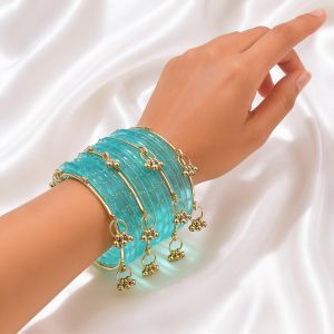 Sky Blue (Surf) Raindrop Glass Bangles With Kashmiri Ghungroo Bangles