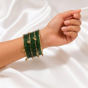 Green Raindrop Glass Bangles With Kashmiri Ghungroo Bangles