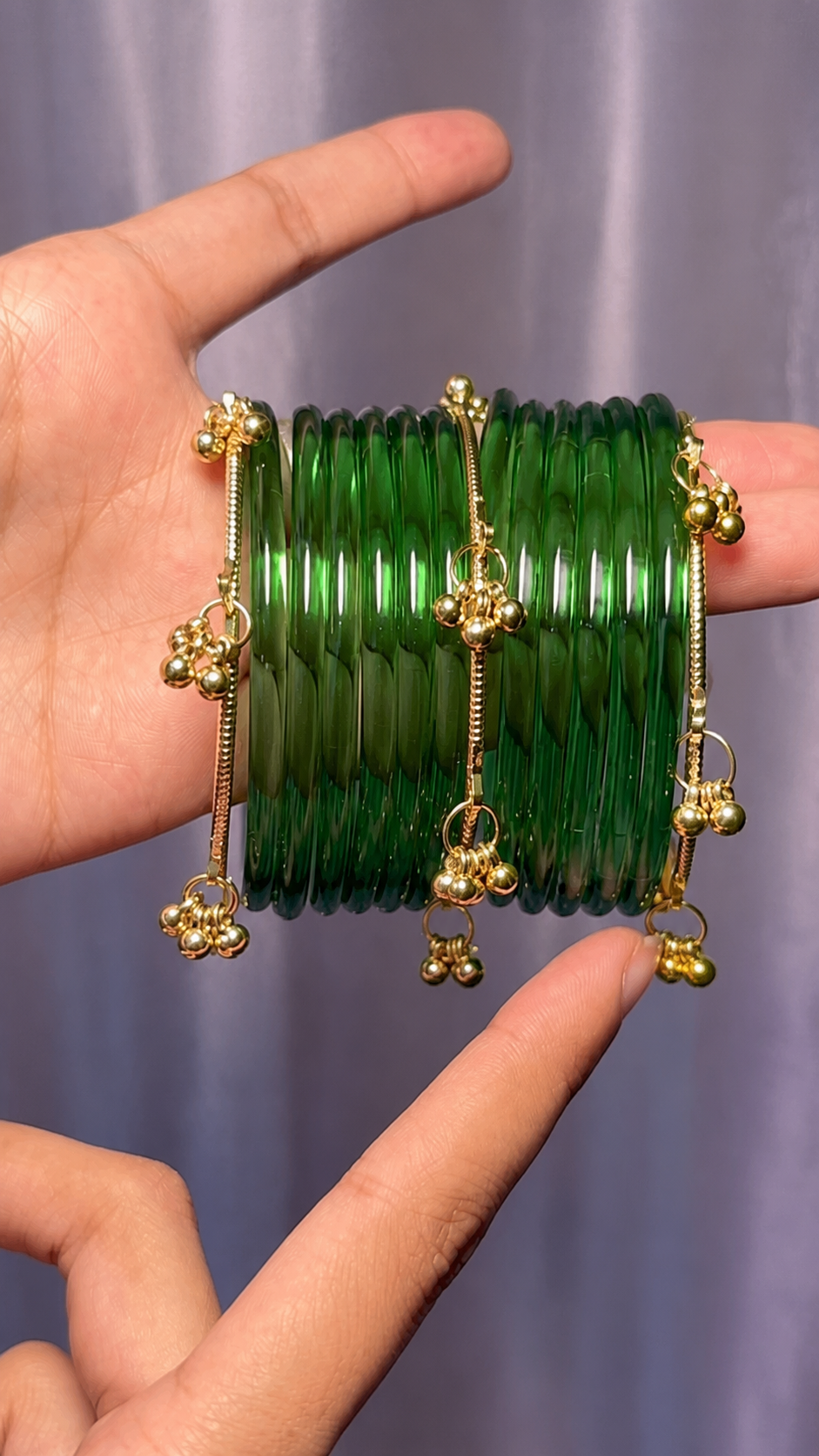 RaSha Jewels Green Jelly Bangles Set | 8 Jelly Bangles with 4 Kashmiri Ghungroo Bangles
