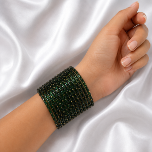 Coal Green Raindrop Glass Bangles