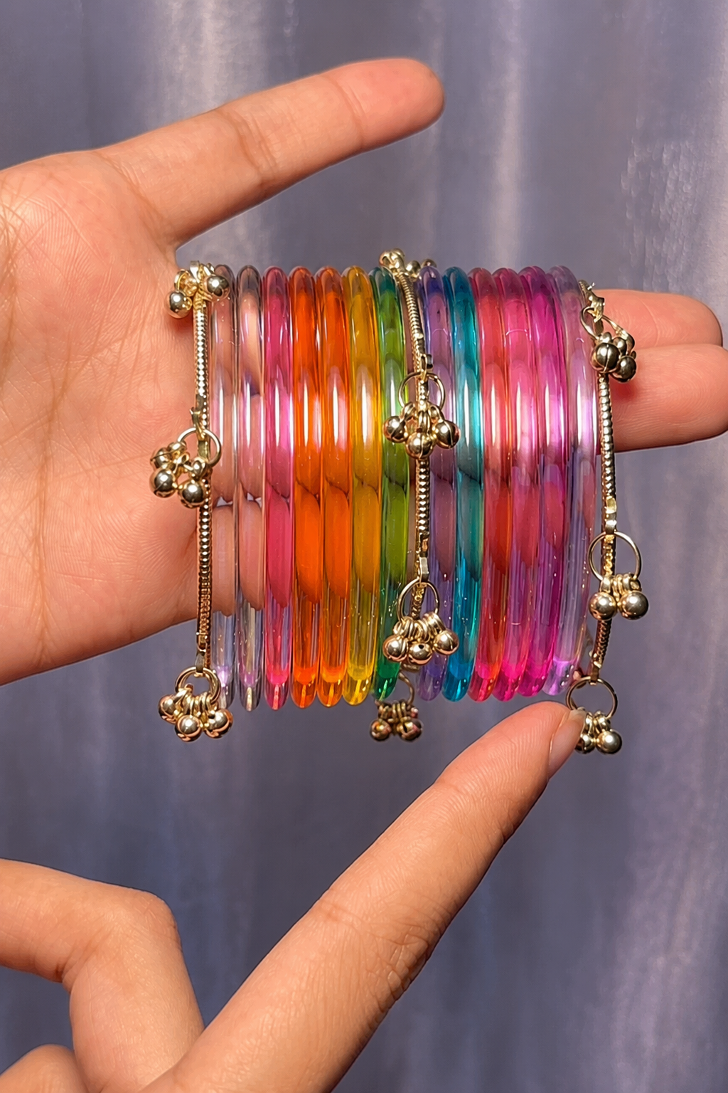 RaSha Jewels Multicolor Jelly Bangles Set | 8 Jelly Bangles with 4 Kashmiri Ghungroo Bangles