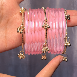 RaSha Jewels Pink Jelly Bangles Set | 8 Jelly Bangles with 4 Kashmiri Ghungroo Bangles