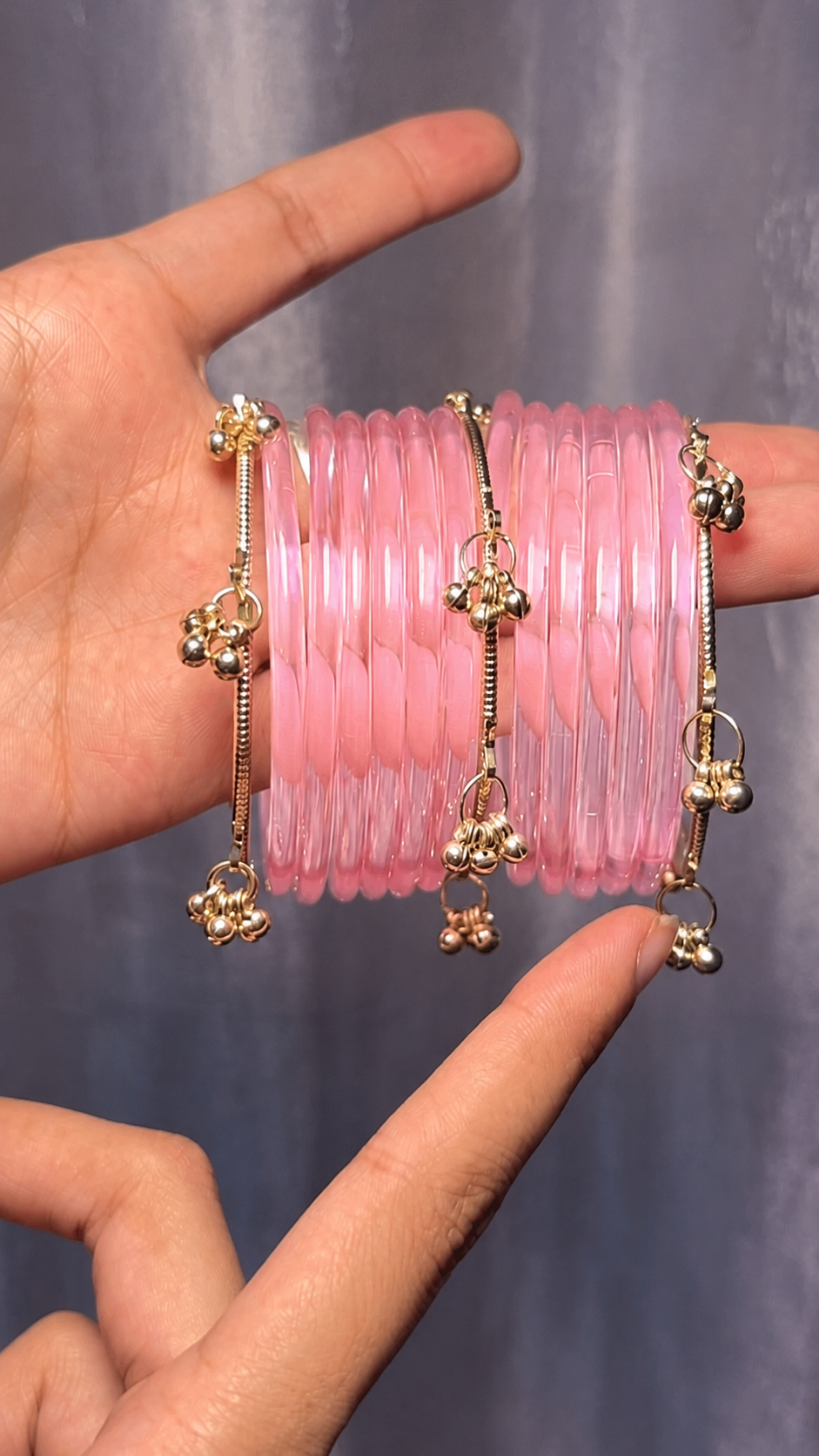 RaSha Jewels Pink Jelly Bangles Set | 8 Jelly Bangles with 4 Kashmiri Ghungroo Bangles
