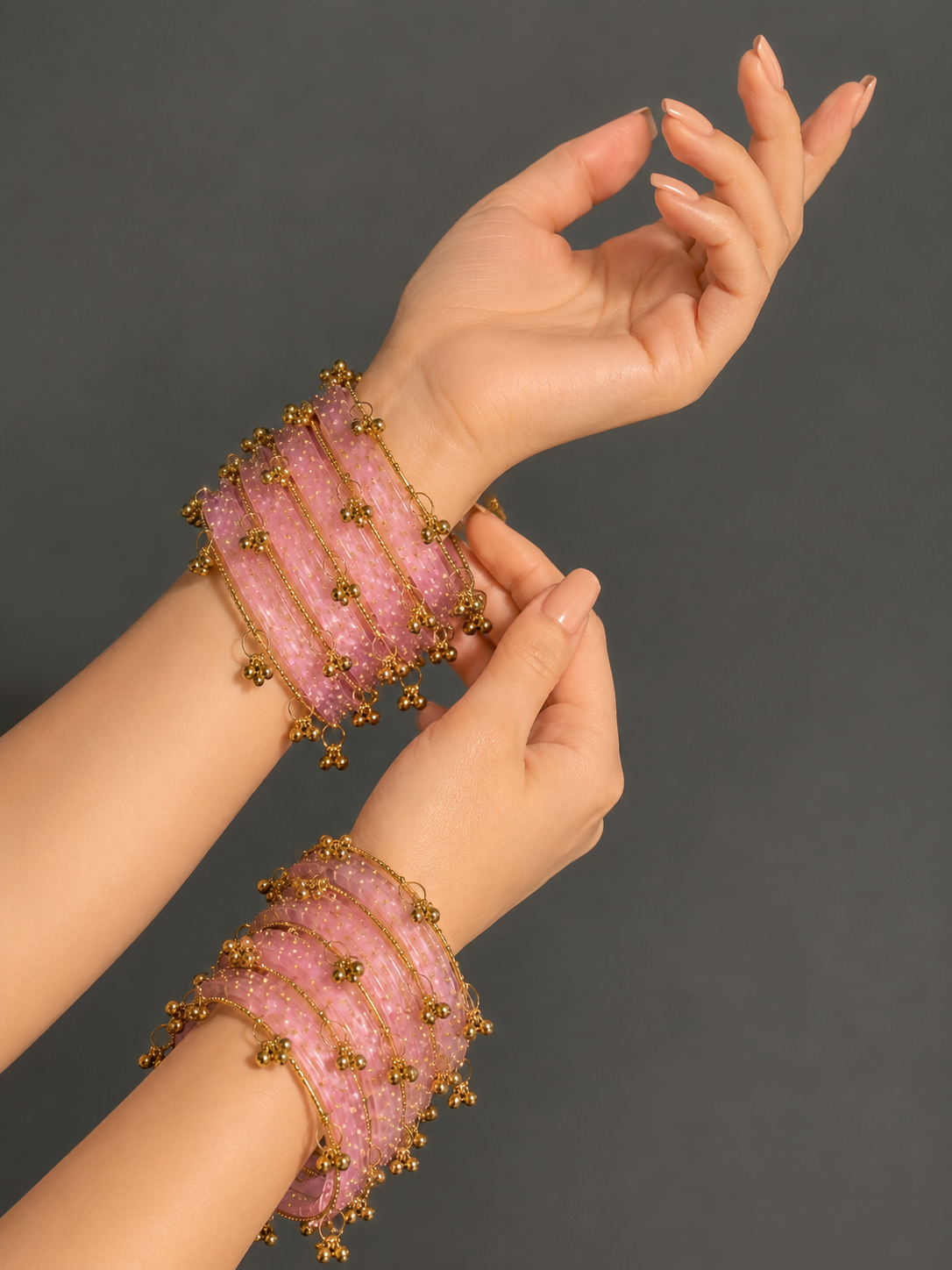 RaSha Jewels Pink Raindrop Glass Bangles Set with Kashmiri Ghungroo – 12 Glass Bangles + 4 Ghungroo Bangles - Image 2