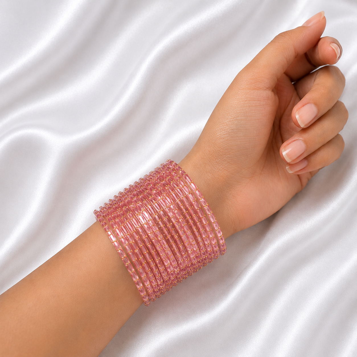 Baby Pink Raindrop Glass Bangles