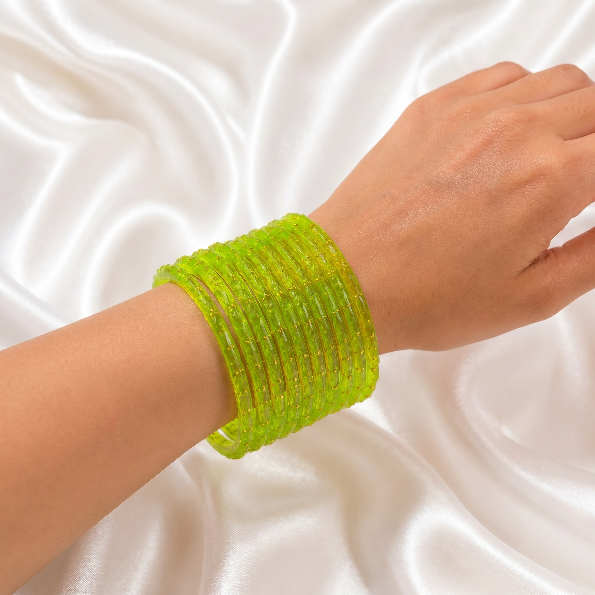 Pista Mint Green Raindrop Glass Bangles - Image 2