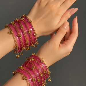 RaSha Jewels Piyazi Raindrop Glass Bangles Set for Women | 12 Raindrop Glass Bangles with 4 Kashmiri Ghungroo Bangles | Traditional Ethnic Bridal, Wedding & Festive Wear