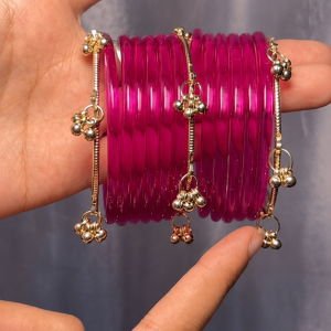 RaSha Jewels Raani Pink Jelly Bangles Set | 8 Jelly Bangles with 4 Kashmiri Ghungroo Bangles