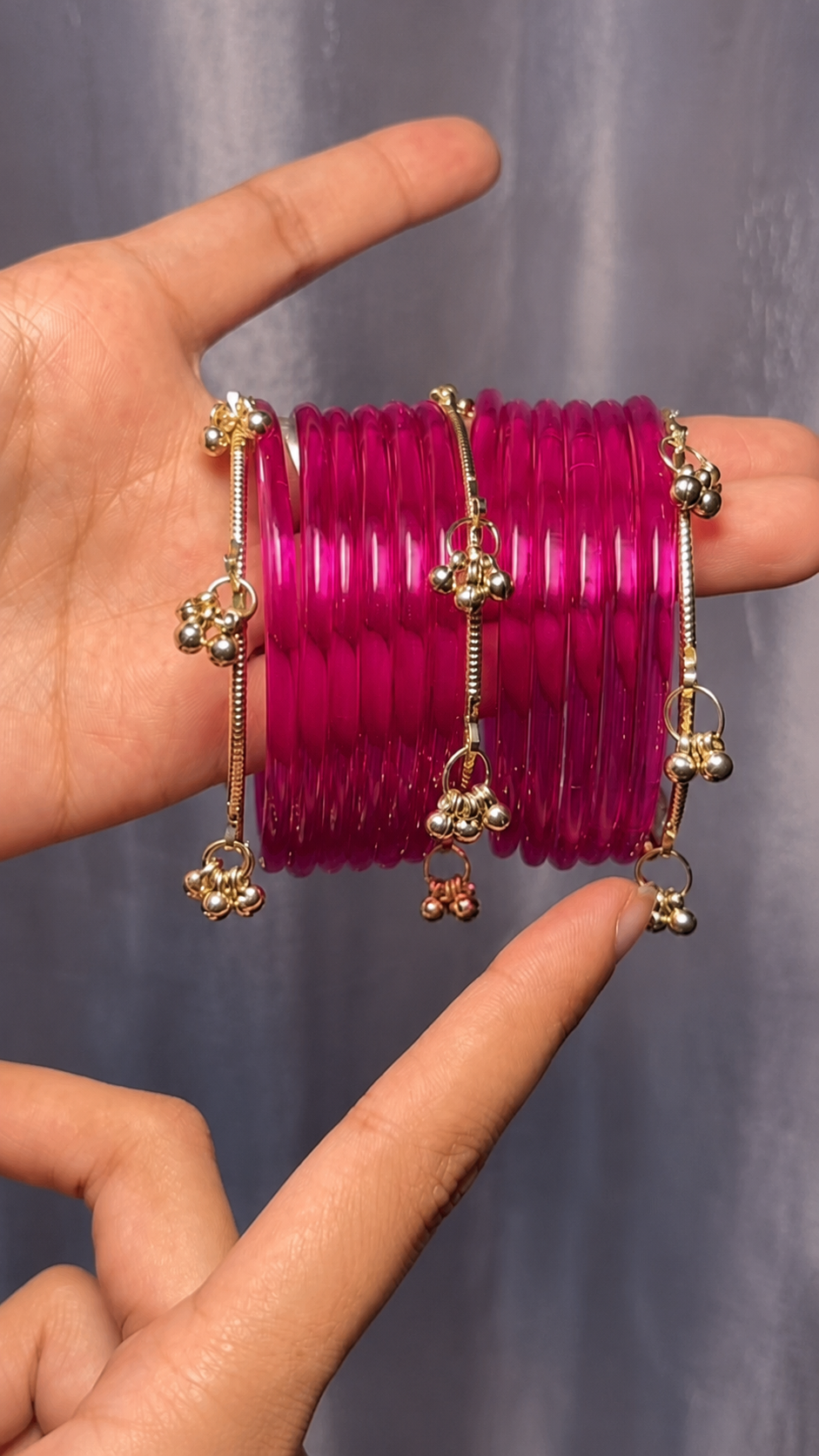 RaSha Jewels Raani Pink Jelly Bangles Set | 8 Jelly Bangles with 4 Kashmiri Ghungroo Bangles