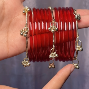 RaSha Jewels Red Jelly Bangles Set | 8 Jelly Bangles with 4 Kashmiri Ghungroo Bangles