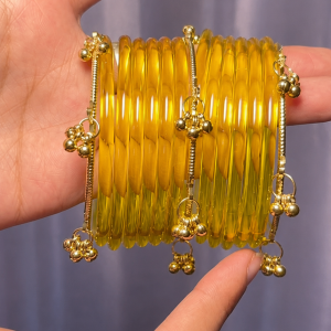 RaSha Jewels Yellow Jelly Bangles Set | 8 Jelly Bangles with 4 Kashmiri Ghungroo Bangles