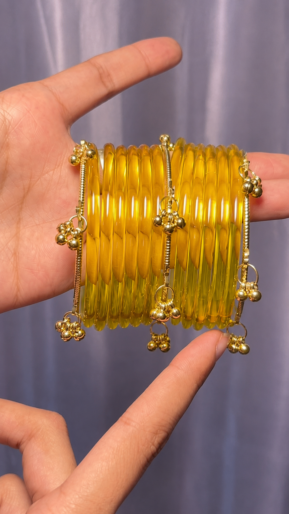 RaSha Jewels Yellow Jelly Bangles Set | 8 Jelly Bangles with 4 Kashmiri Ghungroo Bangles