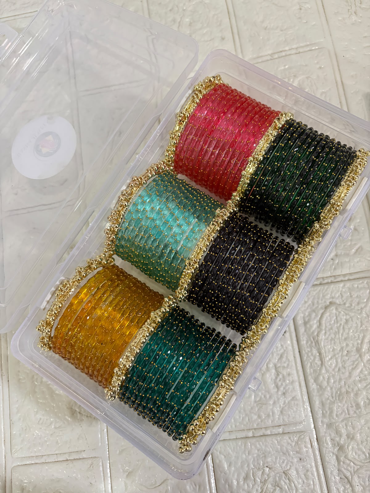6 Raindrop Glass Bangles Set (72 Bangles) with 8 Heavy Kashmiri Ghungroo Bangles with Box - Image 2