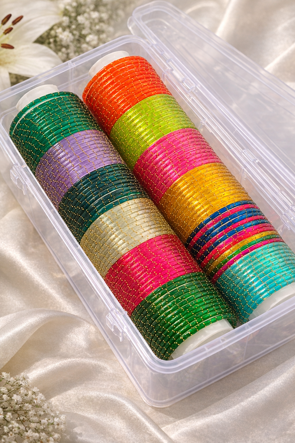 RaSha Jewels 12 Color Raindrop Glass Bangles ( 12 dozen )Set with Premium Storage Box | Multicolor Glass Bangles Collection (288 pieces) - Image 3