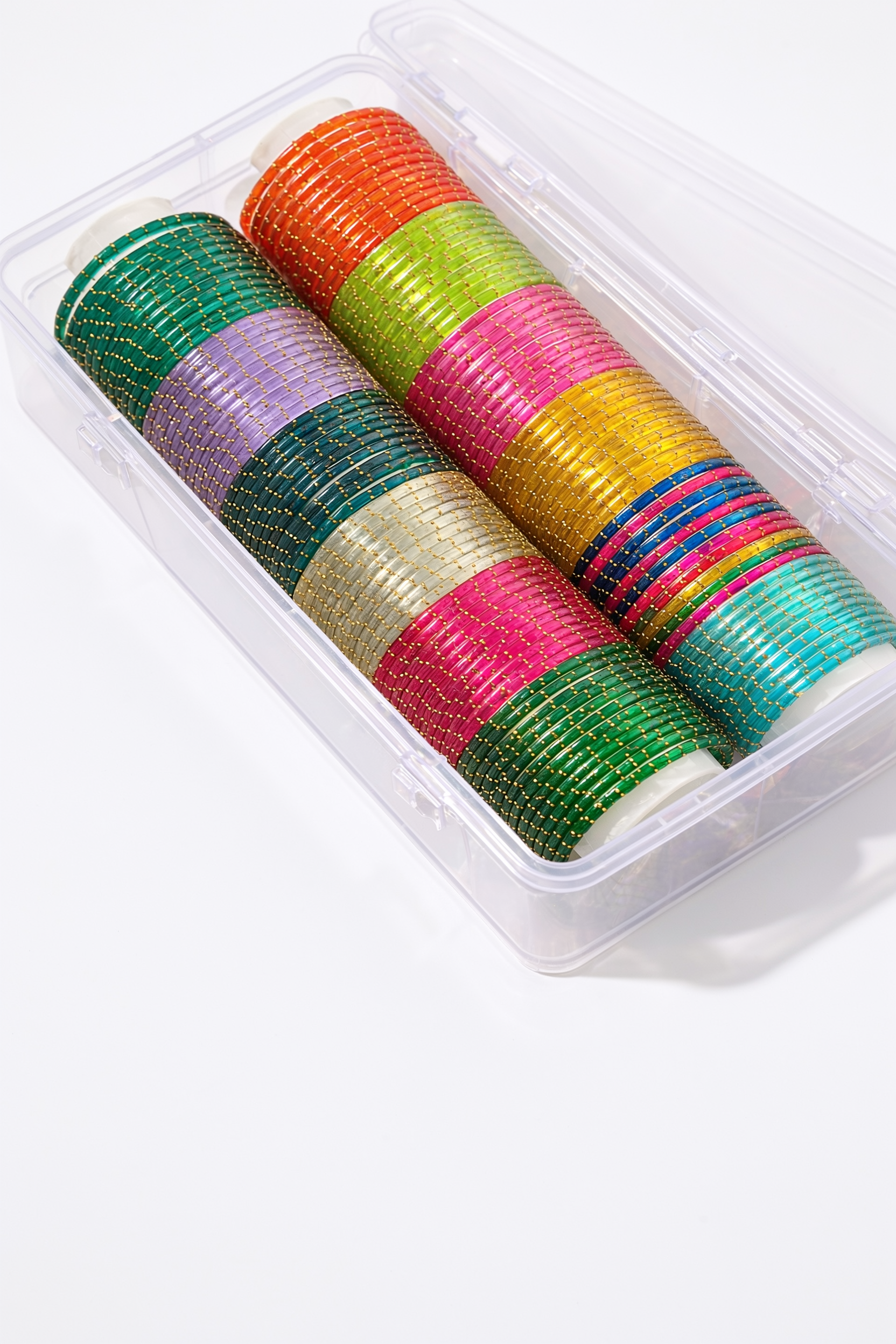 RaSha Jewels 12 Color Raindrop Glass Bangles ( 12 dozen )Set with Premium Storage Box | Multicolor Glass Bangles Collection (288 pieces)